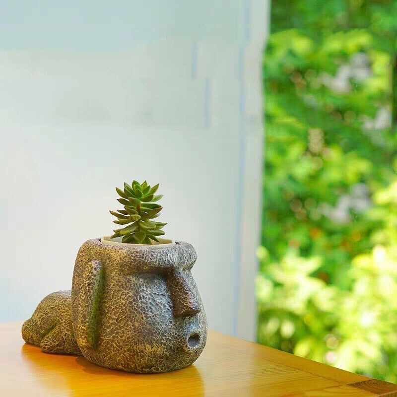 🗿摩艾石像🗿 陶瓷摩艾 花器 盆栽  筆筒 擺設 復活島巨人-細節圖3