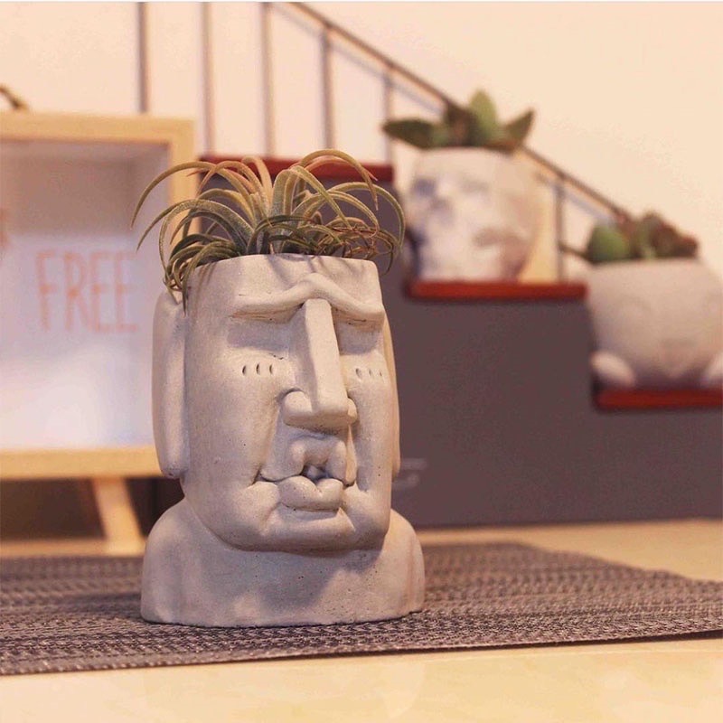 🗿摩艾石像🗿 陶瓷摩艾 花器 盆栽  筆筒 擺設 復活島巨人-細節圖4