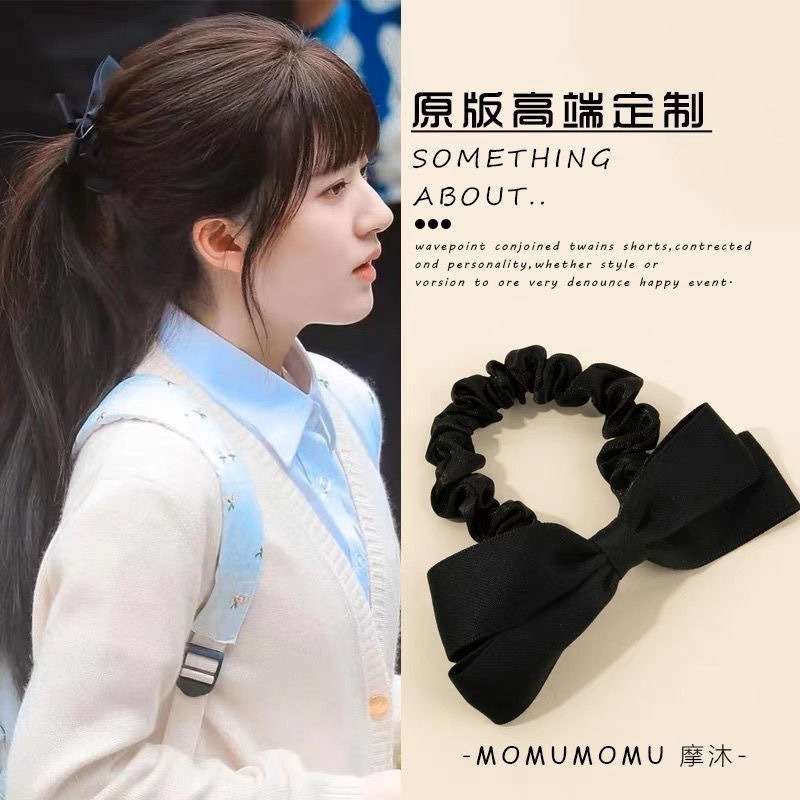 全館免運✨現貨 偷偷藏不住桑稚同款髮飾 趙露思同款 明星髮飾 黑色蝴蝶結 大腸髮圈 綁紮髮頭繩 高馬尾公主 小紅書同款-細節圖4