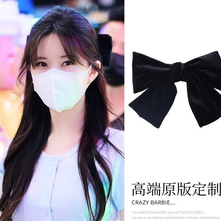全館免運✨現貨 偷偷藏不住桑稚同款髮飾 趙露思同款 明星髮飾 黑色蝴蝶結 大腸髮圈 綁紮髮頭繩 高馬尾公主 小紅書同款-細節圖8