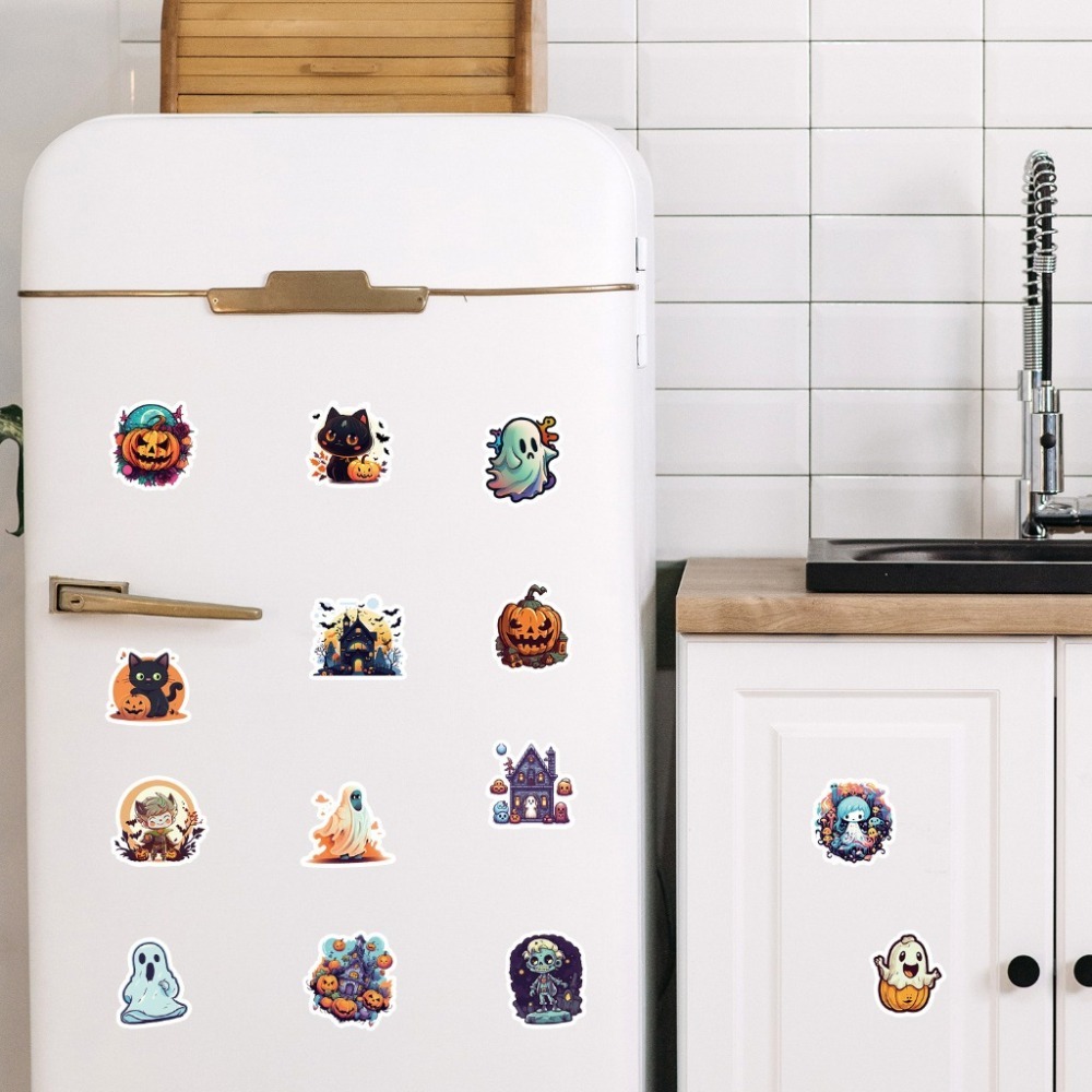 全館免運✨新款現貨 萬聖節塗鴉防水貼紙50張不重複 可重複貼黏 電腦冰箱水杯行李箱牆壁手帳裝飾布貼 兒童貼紙 萬聖節-細節圖2