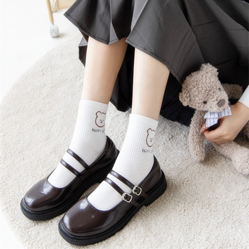 台灣出貨✨現貨優惠 女襪 女生襪子 學生襪子 純白棉襪 船型襪 隱形襪 腳踝襪 少女襪 可愛襪 中筒襪子 襪子 小熊襪-細節圖2