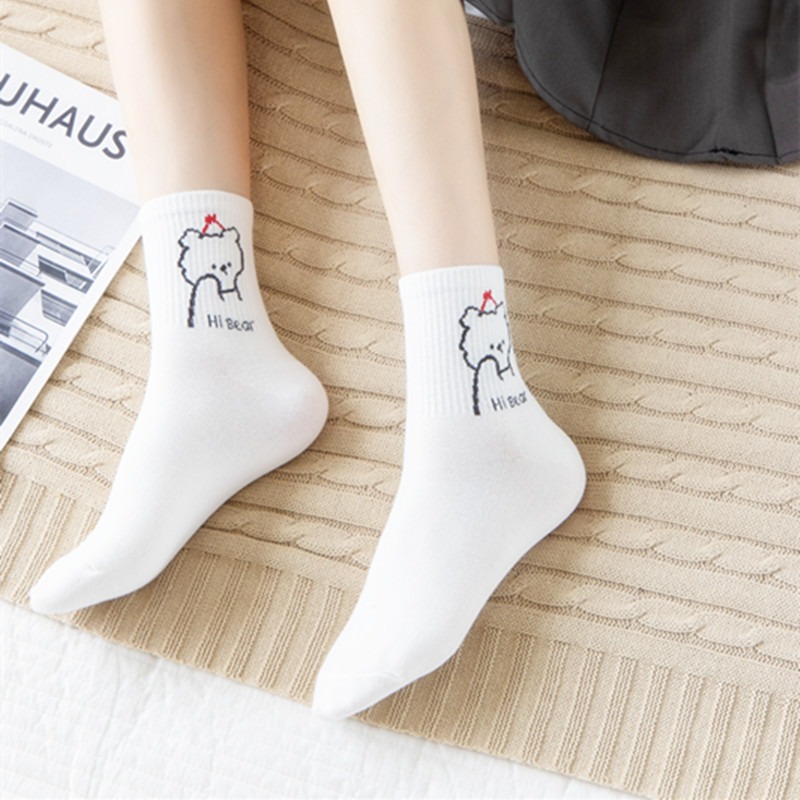 台灣出貨✨現貨優惠 女襪 女生襪子 學生襪子 純白棉襪 船型襪 隱形襪 腳踝襪 少女襪 可愛襪 中筒襪子 襪子 小熊襪-細節圖3