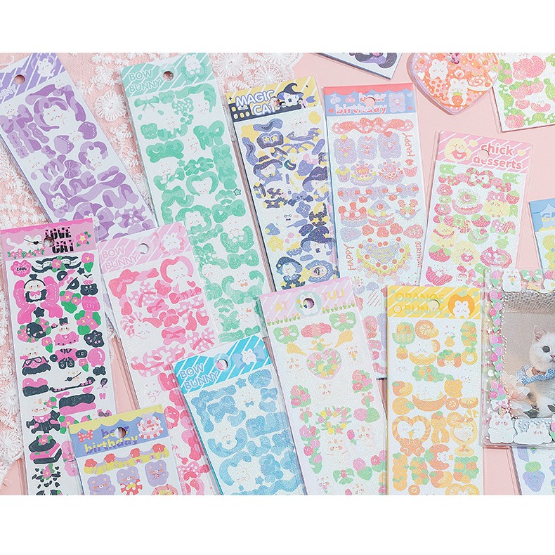 台灣出貨✨現貨 咕卡貼紙 可愛兔子系列咕卡貼纸 聯排膠帶試吃貼紙 多多醬彩虹系列 手賬膠帶 鐳射咕卡貼紙特油膠帶 膠帶-細節圖2