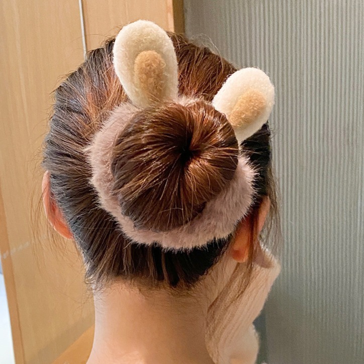現貨 台灣 ✨ 愛心熊耳毛絨大腸圈 毛茸紮頭橡皮筋 丸子頭髮飾 毛毛髮圈 頭繩 兒童丸子頭 高彈力 不傷髮 E2017-細節圖5