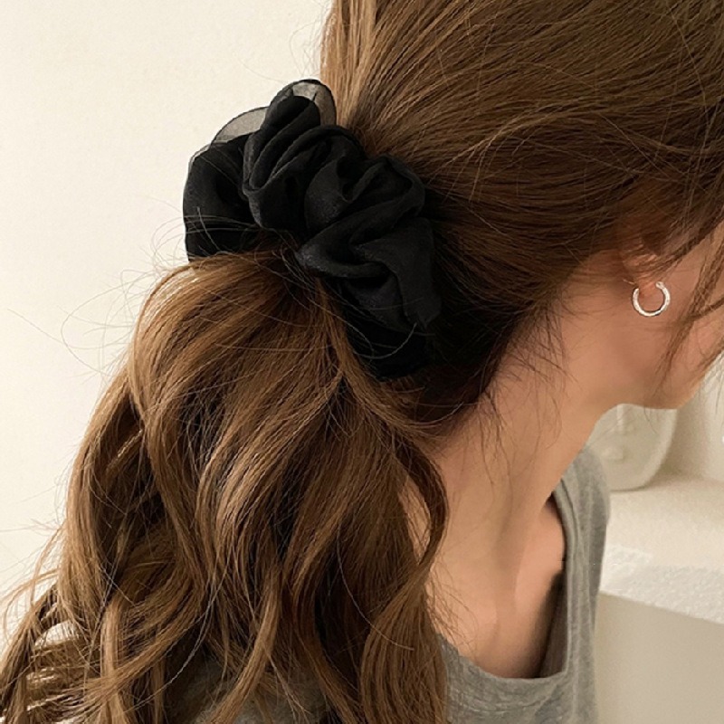 現貨 台灣 ✨ 髮圈 韓風雙層高級歐根紗髮圈 法式浪漫 珍珠光澤 低調奢華 時尚網紗髮圈 大腸圈 髮飾 小紅書同款-細節圖6