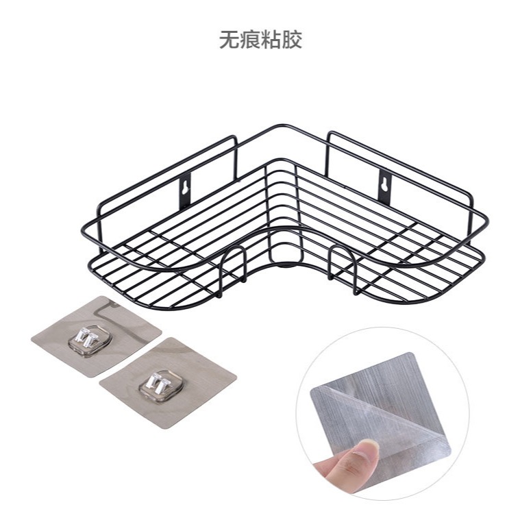 現貨 台灣 ✨ 置物架 浴室三角置物架 附強力掛勾貼片 轉角收納架 免打孔 衛浴角架 鐵藝收納架 廚房 鏤空瀝水儲物架-細節圖5