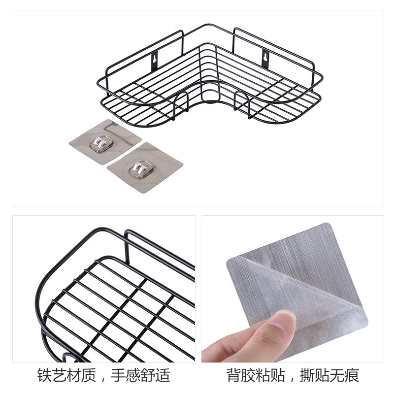 現貨 台灣 ✨ 置物架 浴室三角置物架 附強力掛勾貼片 轉角收納架 免打孔 衛浴角架 鐵藝收納架 廚房 鏤空瀝水儲物架-細節圖7