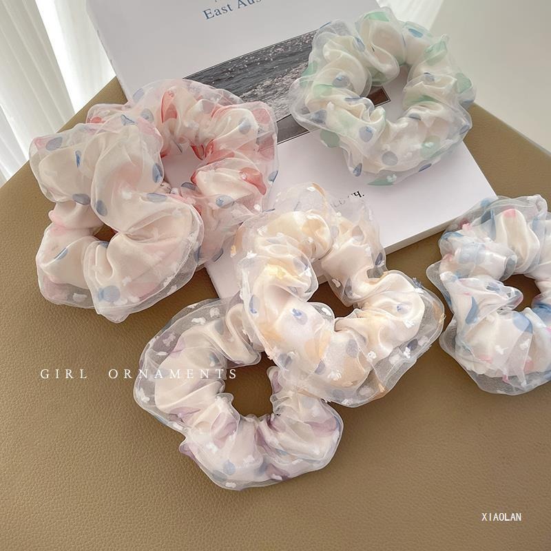 現貨 台灣 ✨ 大腸圈 雙層網紗波點大腸圈 春夏新款 髮圈 髮飾 韓版 甜美 髮束 薄紗 造型髮圈 皺摺髮圈 橡皮筋-細節圖8