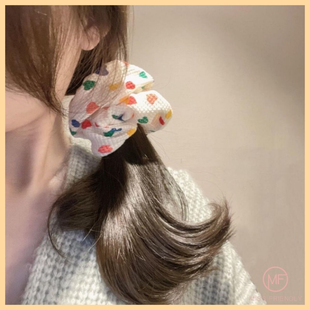 現貨 台灣 ✨ 髮圈 彩色愛心大腸圈 華夫格大腸圈 韓式甜美風 丸子頭 高馬尾 公主頭 愛心波點髮圈 高彈性 親子同款-細節圖9