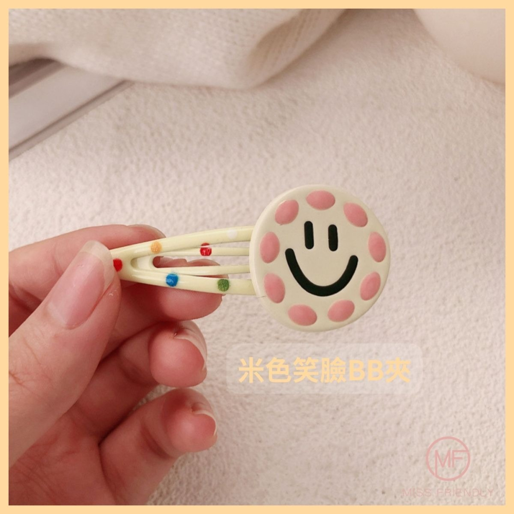 現貨 台灣 ✨ 髮圈 髮夾 笑臉 波點撞色笑臉髮飾 韓版微笑BB夾 高馬尾 丸子頭 親子同款 多巴胺 冰淇淋色 可當手鍊-細節圖3