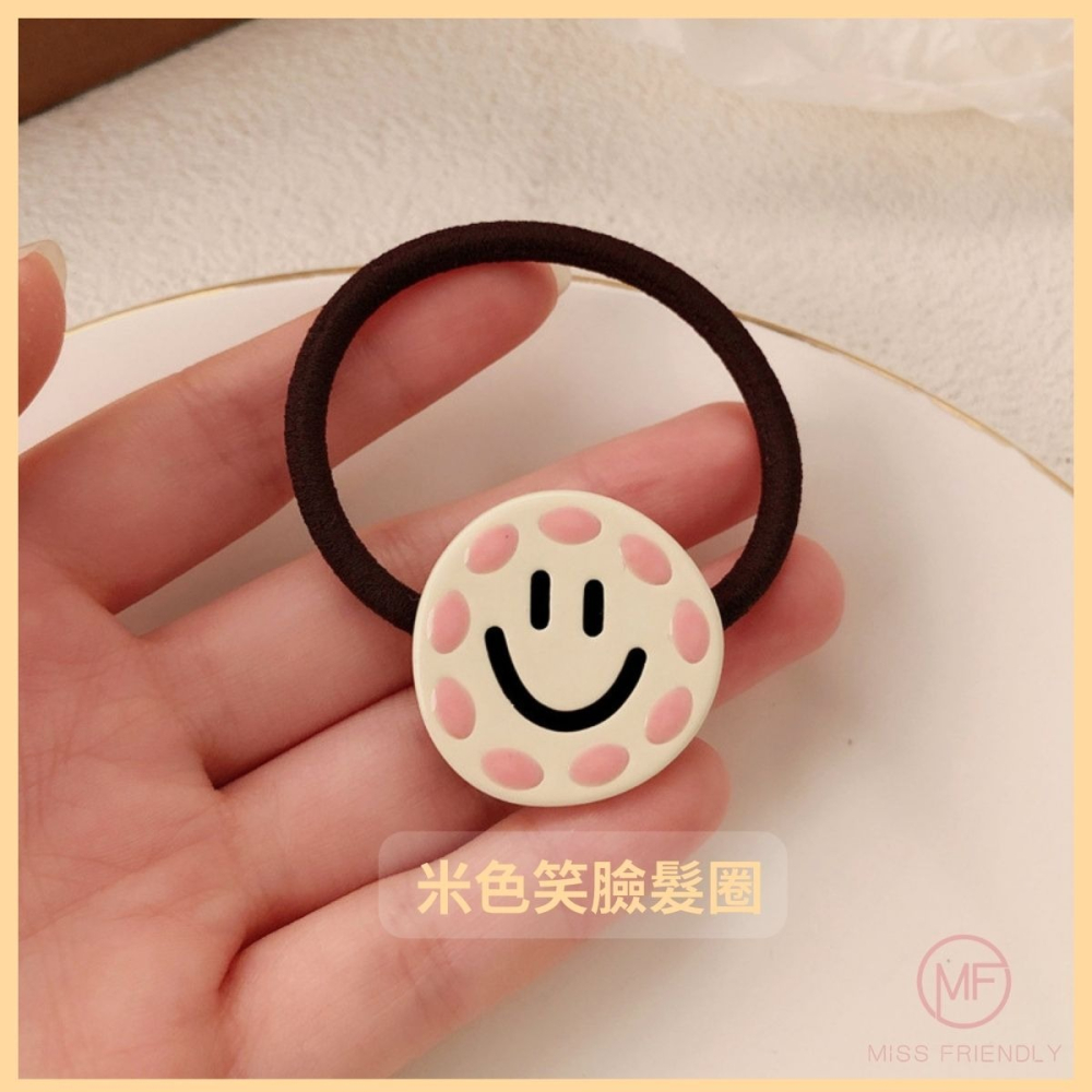 現貨 台灣 ✨ 髮圈 髮夾 笑臉 波點撞色笑臉髮飾 韓版微笑BB夾 高馬尾 丸子頭 親子同款 多巴胺 冰淇淋色 可當手鍊-細節圖7