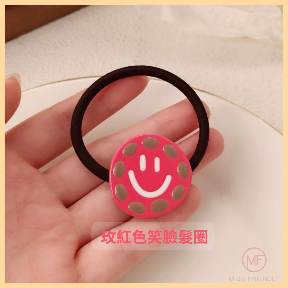 現貨 台灣 ✨ 髮圈 髮夾 笑臉 波點撞色笑臉髮飾 韓版微笑BB夾 高馬尾 丸子頭 親子同款 多巴胺 冰淇淋色 可當手鍊-細節圖8