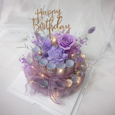 【KIRA與花花藝】永生花鈔票蛋糕雙層－神秘紫/可放36張/ 有錢花 永生花 乾燥花 生日 禮物 錢蛋糕 父親節