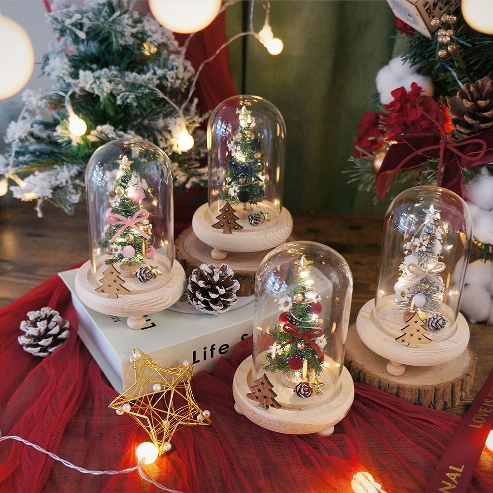 【KIRA與花花藝】聖誕獻禮．迷你永生聖誕樹LED玻璃罩小款-聖誕紅/夜燈/聖誕禮物/聖誕節/交換禮物/聖誕樹/小夜燈-細節圖2