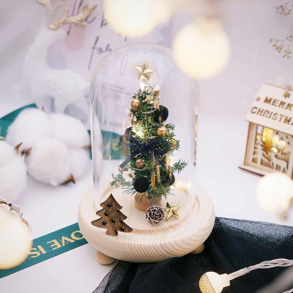 【KIRA與花花藝】聖誕獻禮．迷你永生聖誕樹LED玻璃罩小款-星空黑/夜燈/聖誕禮物/聖誕節/交換禮物/聖誕樹/小夜燈-細節圖5