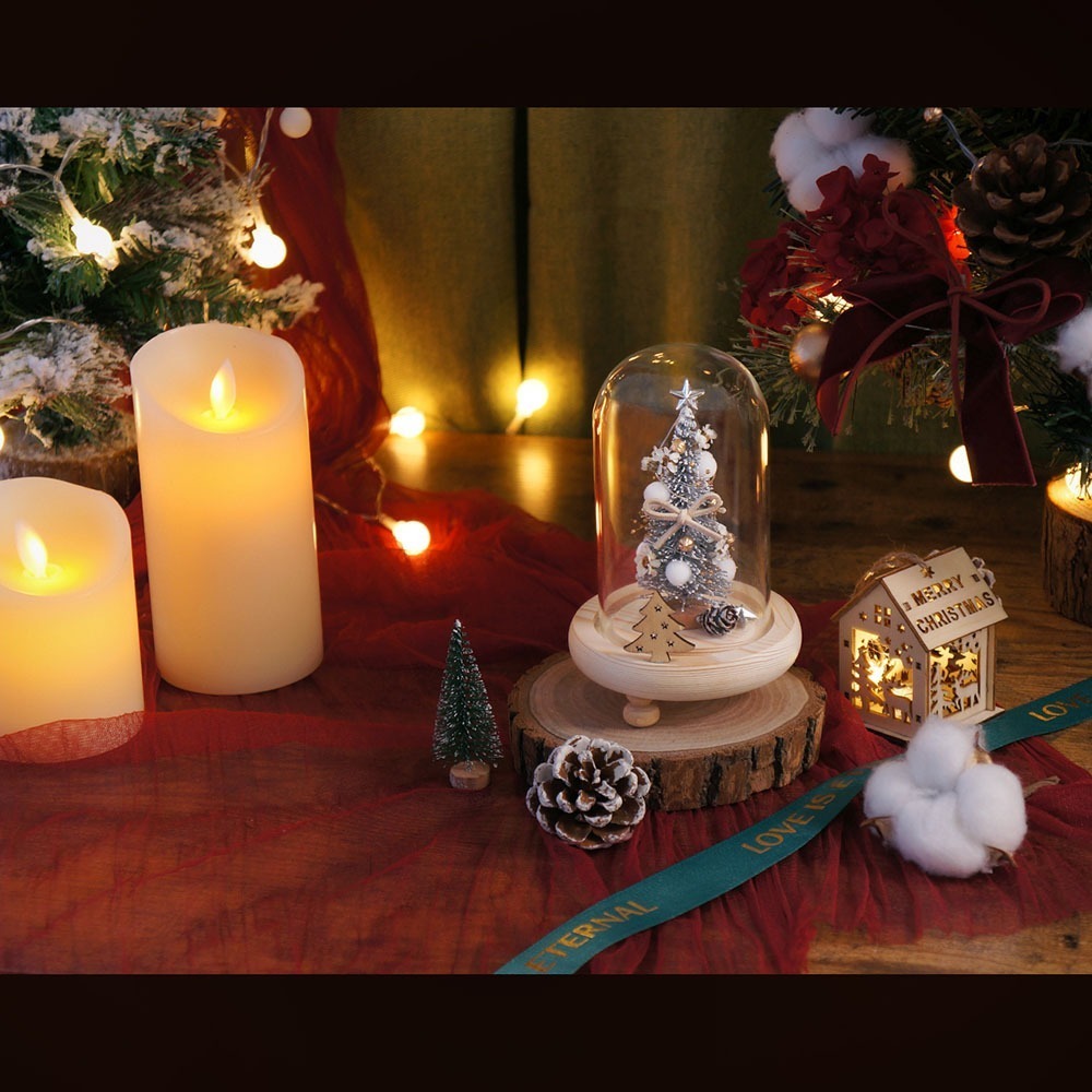 【KIRA與花花藝】聖誕獻禮．迷你永生聖誕樹LED玻璃罩小款-雪花白/夜燈/聖誕禮物/聖誕節/交換禮物/聖誕樹/小夜燈-細節圖8