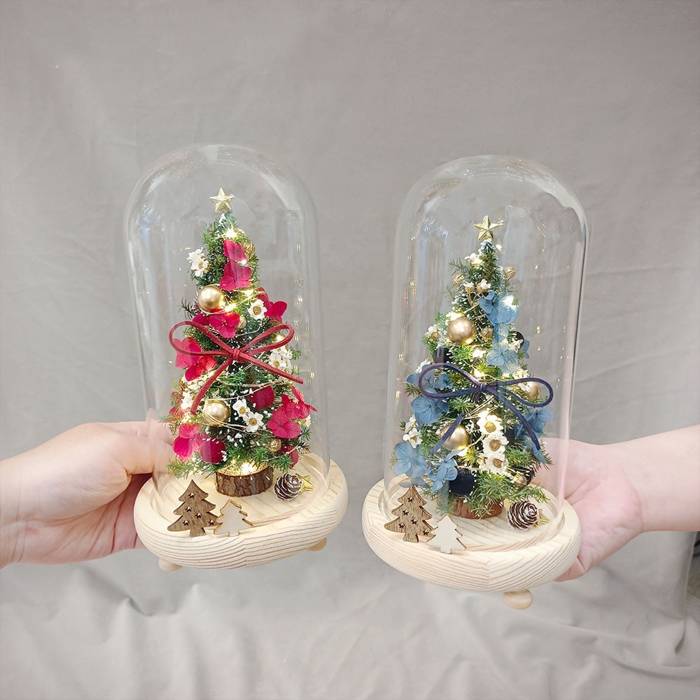 【KIRA與花花藝】永生花聖誕樹LED玻璃罩大款-星空黑/交換禮物/夜燈/聖誕禮物/聖誕節-細節圖2