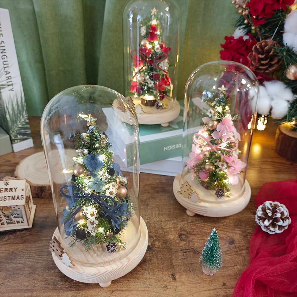 【KIRA與花花藝】永生花聖誕樹LED玻璃罩大款-星空黑/交換禮物/夜燈/聖誕禮物/聖誕節-細節圖3