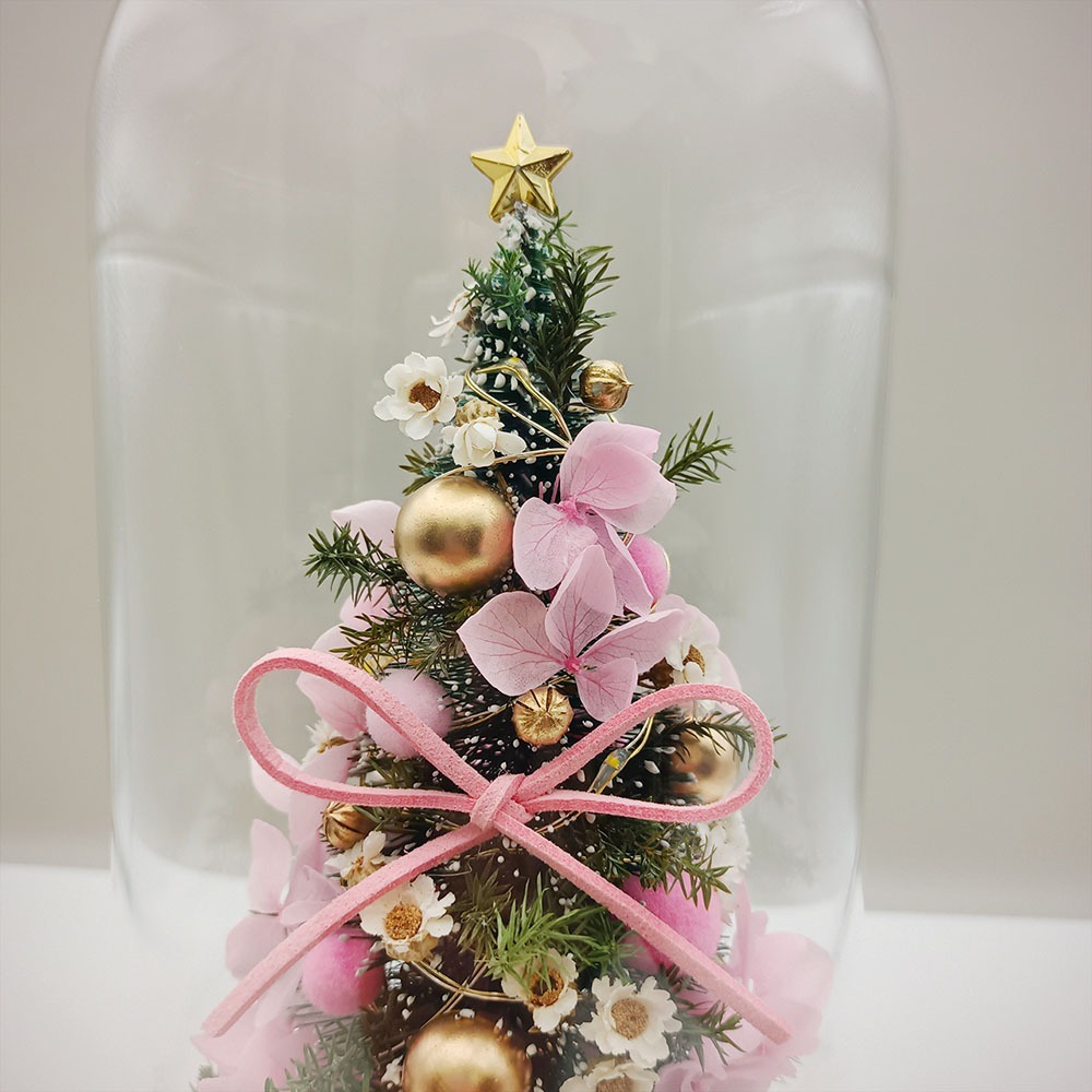 【KIRA與花花藝】聖誕獻禮．永生花聖誕樹LED玻璃罩大款-浪漫粉/交換禮物/夜燈/聖誕禮物/聖誕節-細節圖7