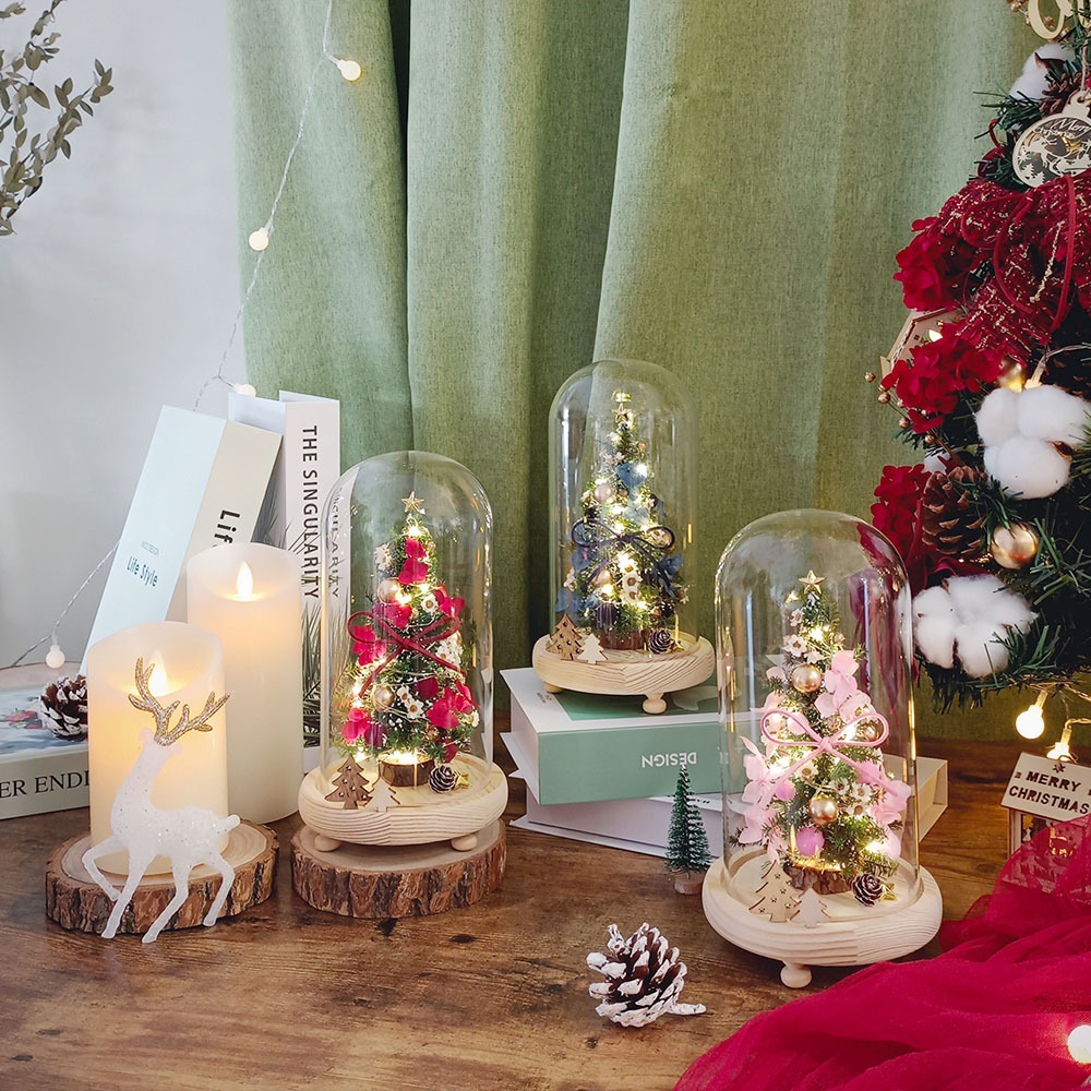 【KIRA與花花藝】聖誕獻禮．永生花聖誕樹LED玻璃罩大款-聖誕紅/交換禮物/夜燈/聖誕禮物/聖誕節-細節圖2