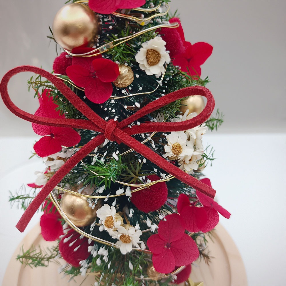 【KIRA與花花藝】聖誕獻禮．永生花聖誕樹LED玻璃罩大款-聖誕紅/交換禮物/夜燈/聖誕禮物/聖誕節-細節圖7
