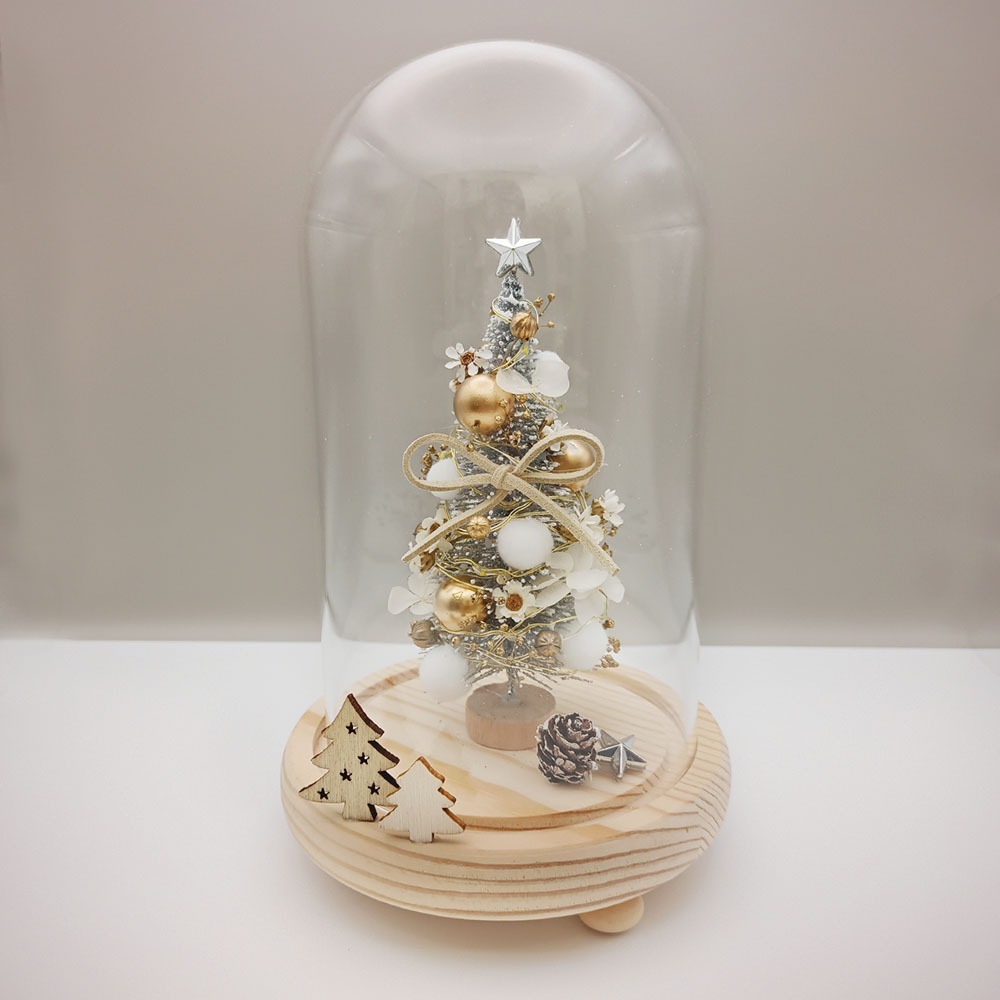 【KIRA與花花藝】聖誕獻禮．永生花聖誕樹LED玻璃罩大款-雪花白/交換禮物/夜燈/聖誕禮物/聖誕節-細節圖4