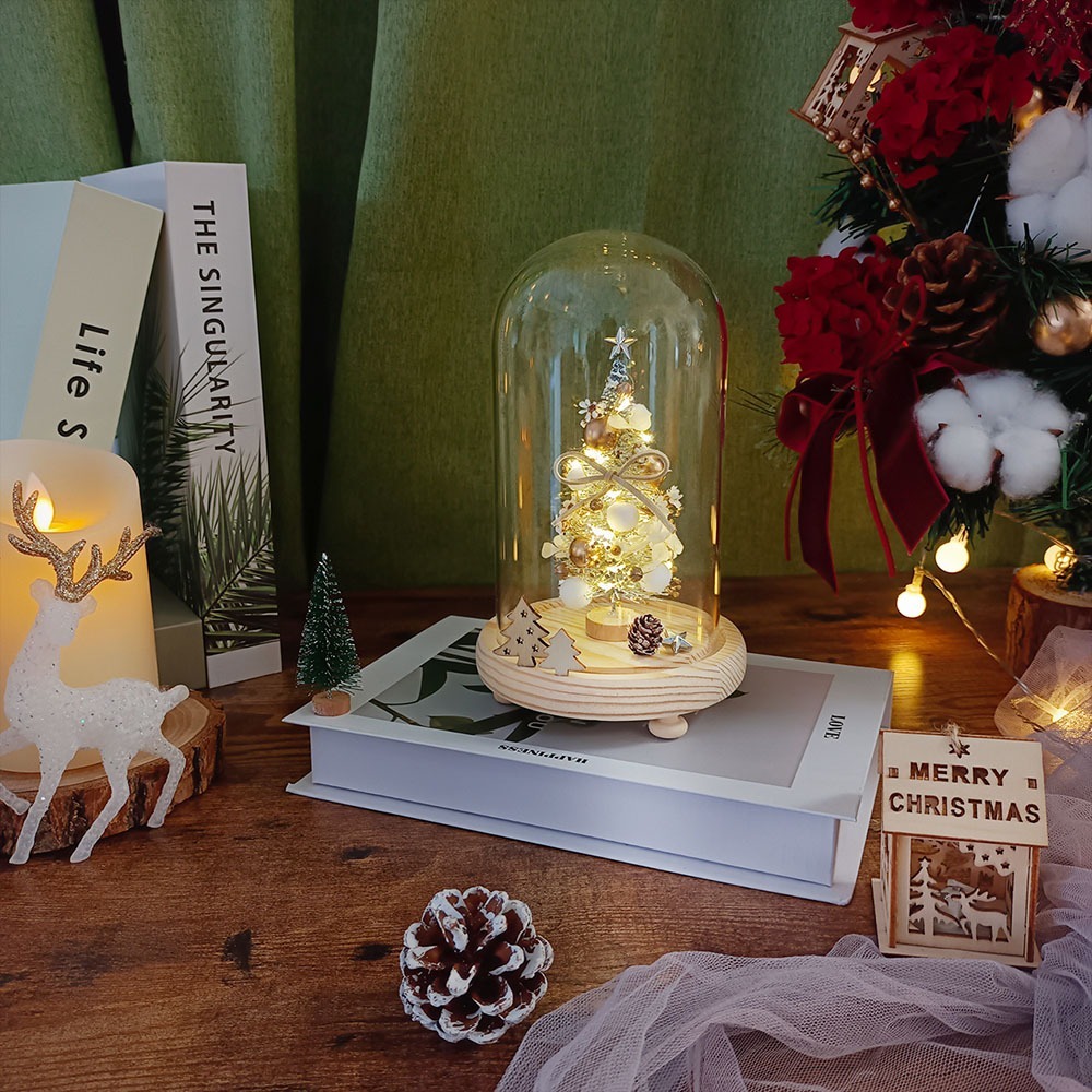 【KIRA與花花藝】聖誕獻禮．永生花聖誕樹LED玻璃罩大款-雪花白/交換禮物/夜燈/聖誕禮物/聖誕節-細節圖7