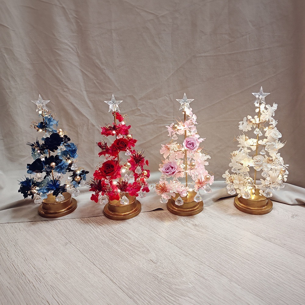 【KIRA與花花藝】聖誕獻禮．水晶LED燈永生花聖誕樹/浪漫粉/聖誕禮物/聖誕節/交換禮物/聖誕樹-細節圖2