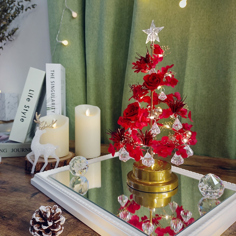 【KIRA與花花藝】聖誕獻禮．水晶LED燈永生花聖誕樹/聖誕紅/聖誕禮物/聖誕節/交換禮物/聖誕樹-細節圖4