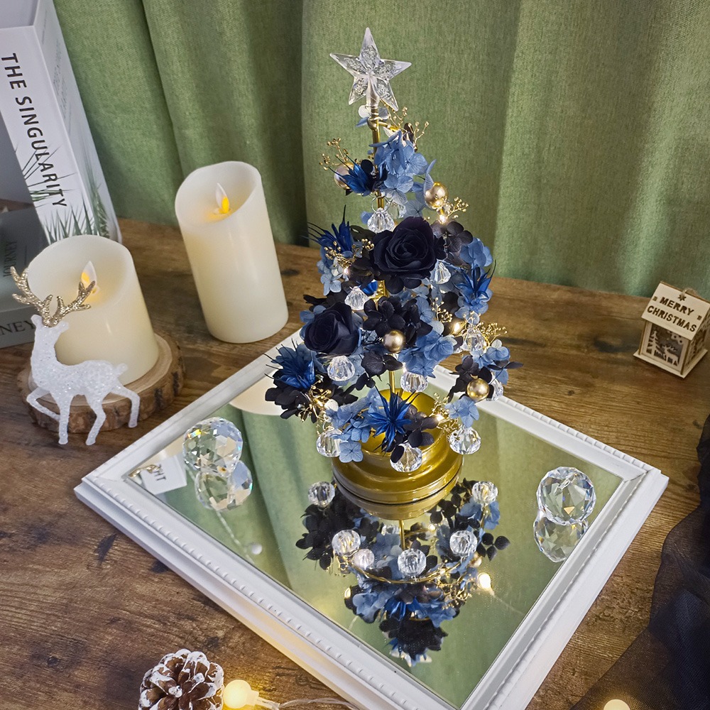 【KIRA與花花藝】聖誕獻禮．水晶LED燈永生花聖誕樹/星空黑/聖誕禮物/聖誕節/交換禮物/聖誕樹-細節圖4