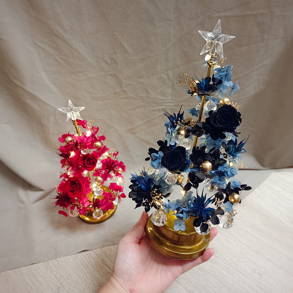 【KIRA與花花藝】聖誕獻禮．水晶LED燈永生花聖誕樹/星空黑/聖誕禮物/聖誕節/交換禮物/聖誕樹-細節圖8