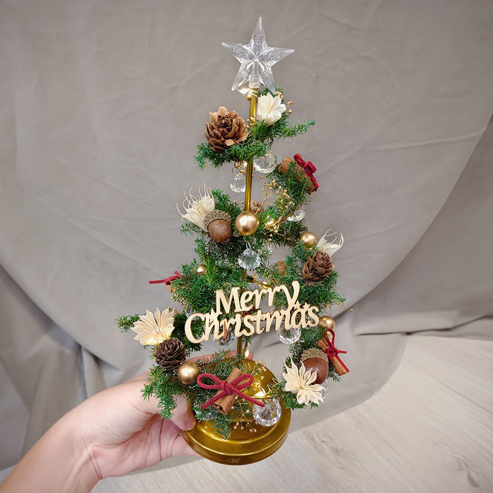 【KIRA與花花藝】聖誕獻禮．水晶LED燈永生花聖誕樹/雪松綠/聖誕禮物/聖誕節/交換禮物/聖誕樹-細節圖2