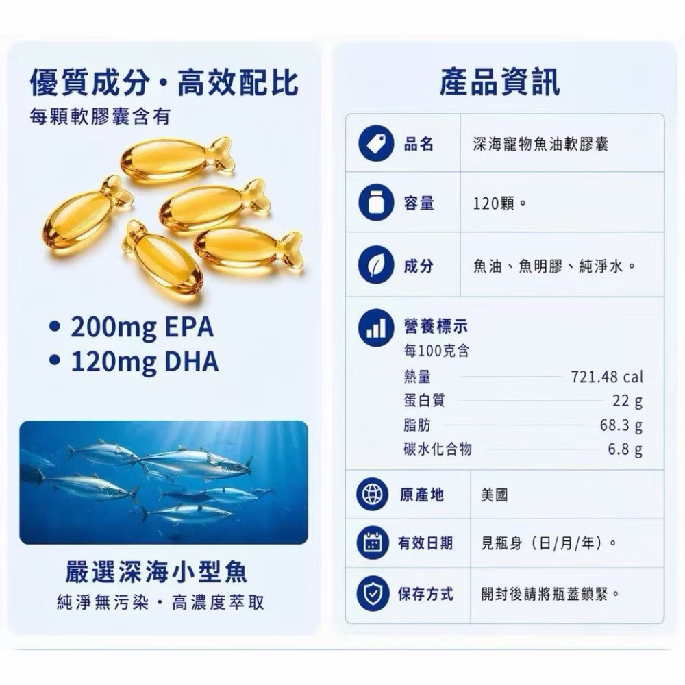 代購寵物魚油貓狗魚油🔥120顆美國原裝Omega-3純寵物魚油｜狗貓適用 獸醫推薦-細節圖2