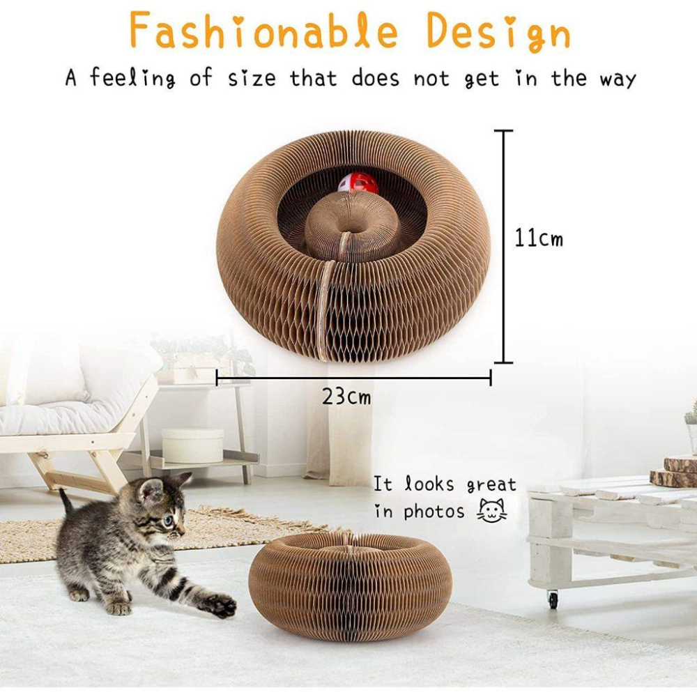 【超棒寵物店】🔥貓咪自嗨玩具可折疊貓抓板 魔術貓抓板 百變貓抓板 可折疊瓦楞紙 貓窩 貓抓板 瓦楞紙 軌道球 貓咪玩具-細節圖3