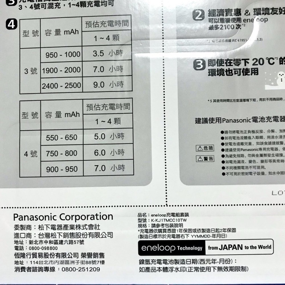 Costco好市多 Panasonic ENELOOP 電池+充電器套組-細節圖2