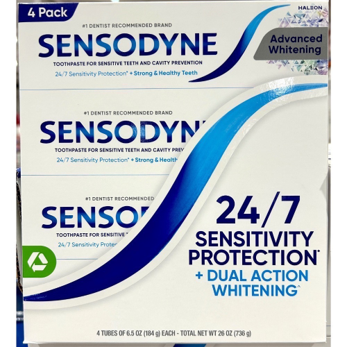 Costco好市多 SENSODYNE 舒酸定 長效抗敏牙膏 進階亮白配方 184公克 X 4入 toothpaste