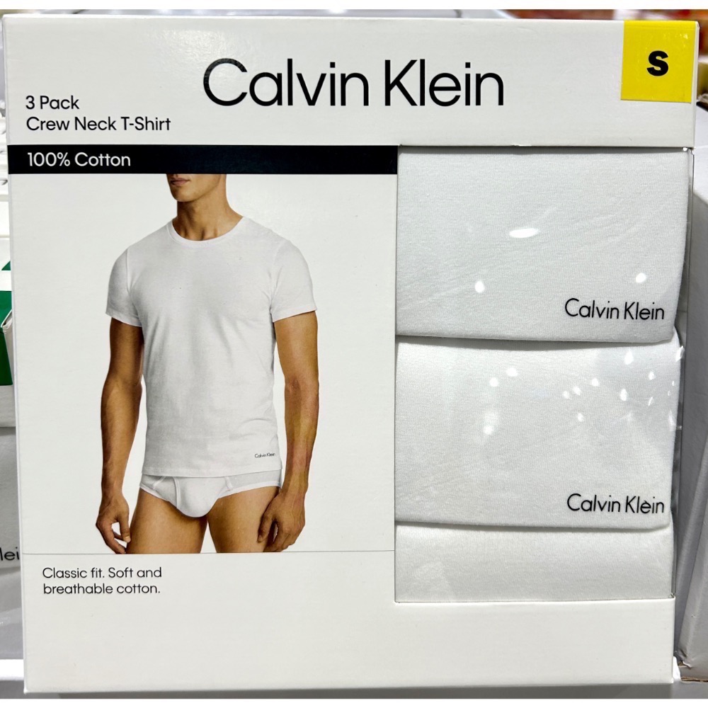 Costco好市多 Calvin Klein 男純棉短袖上衣三件組 CK 凱文克萊 100% Cotton 純白T-細節圖2