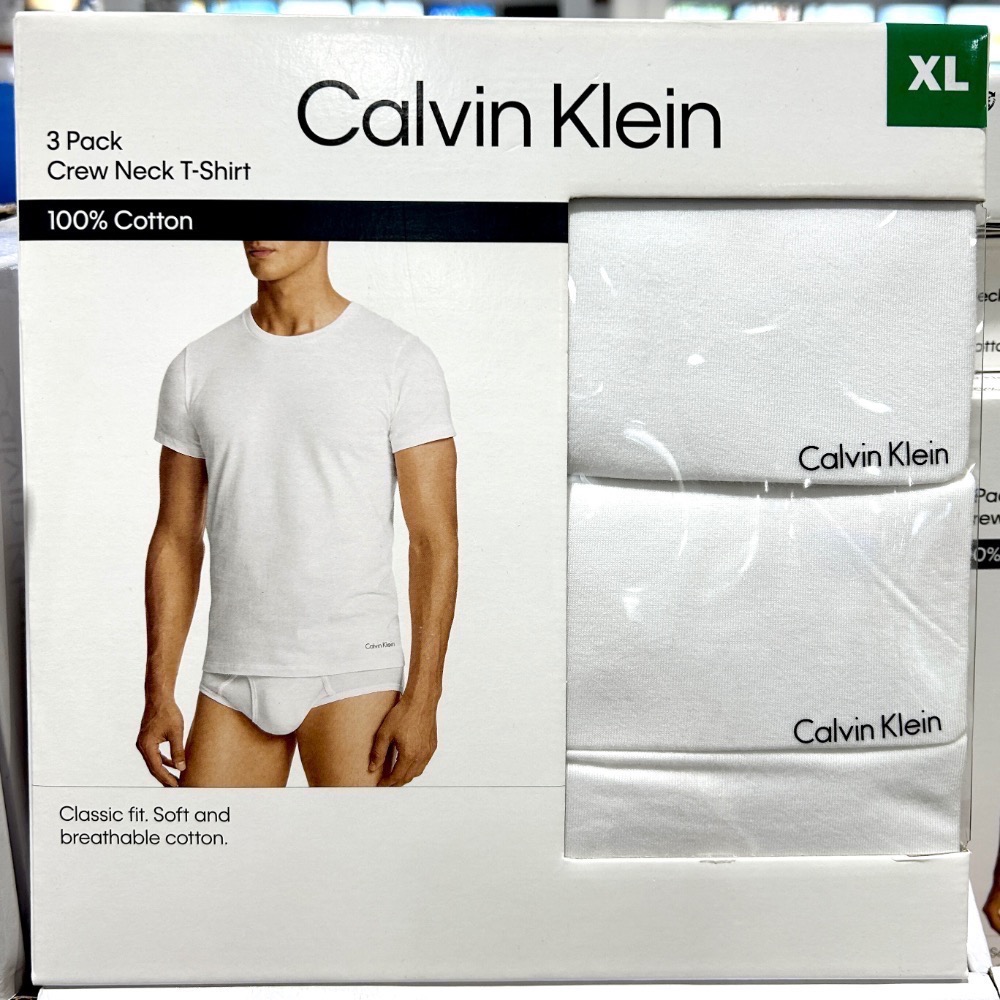 Costco好市多 Calvin Klein 男純棉短袖上衣三件組 CK 凱文克萊 100% Cotton 純白T-細節圖3