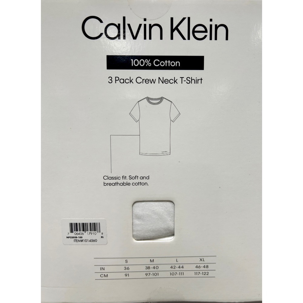 Costco好市多 Calvin Klein 男純棉短袖上衣三件組 CK 凱文克萊 100% Cotton 純白T-細節圖5