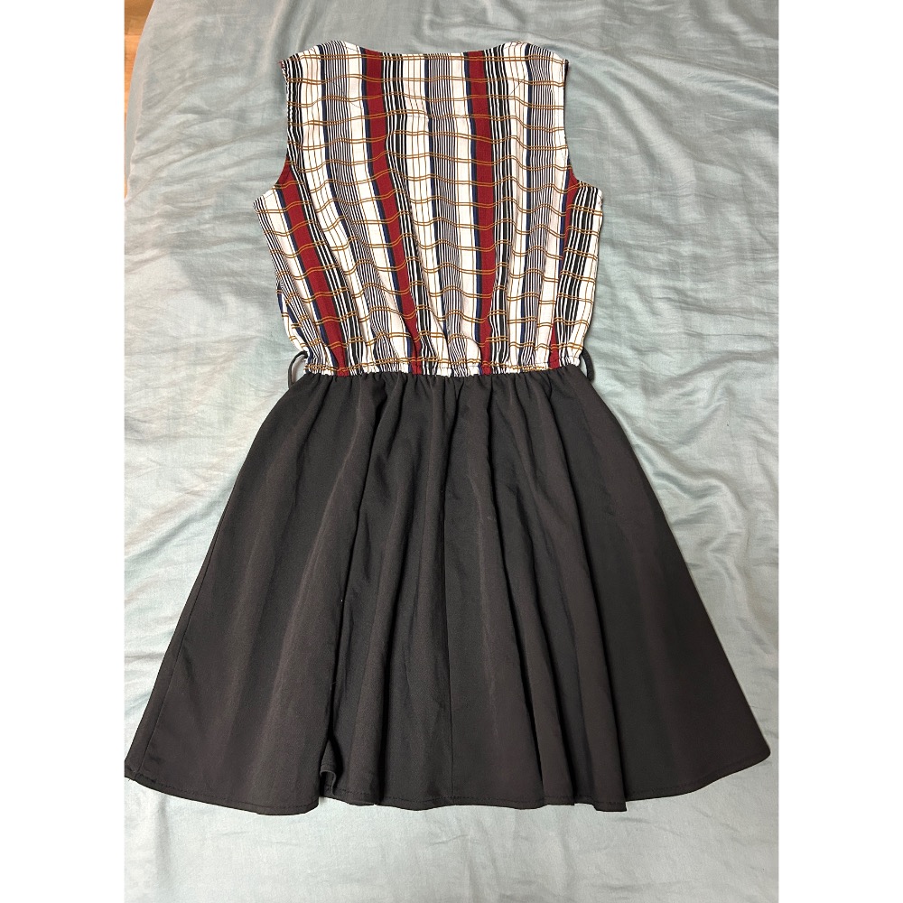 簡約時尚個性狀色格子洋裝 無袖洋裝 短洋-細節圖2