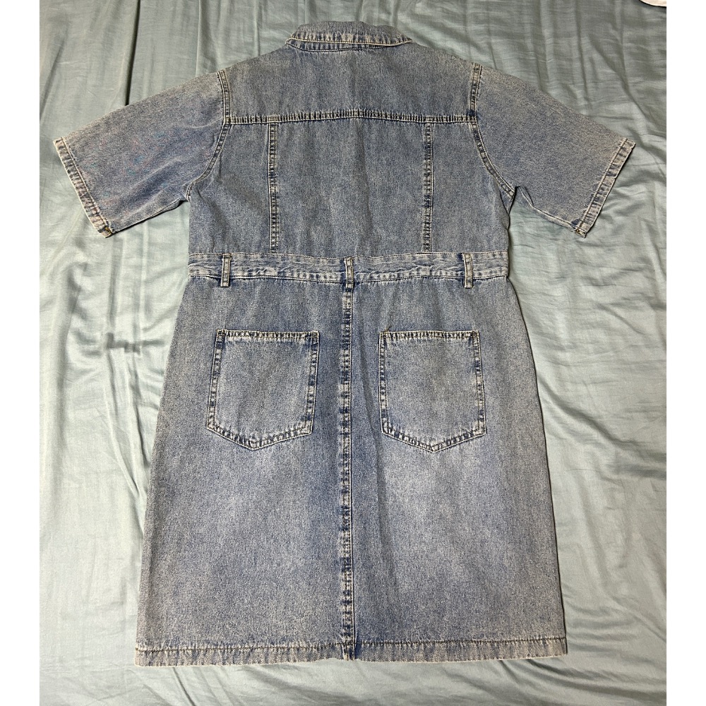 短袖牛仔短洋裝 短洋 牛仔洋裝 復古藍 復古色牛仔連身裙 連身裙-細節圖2