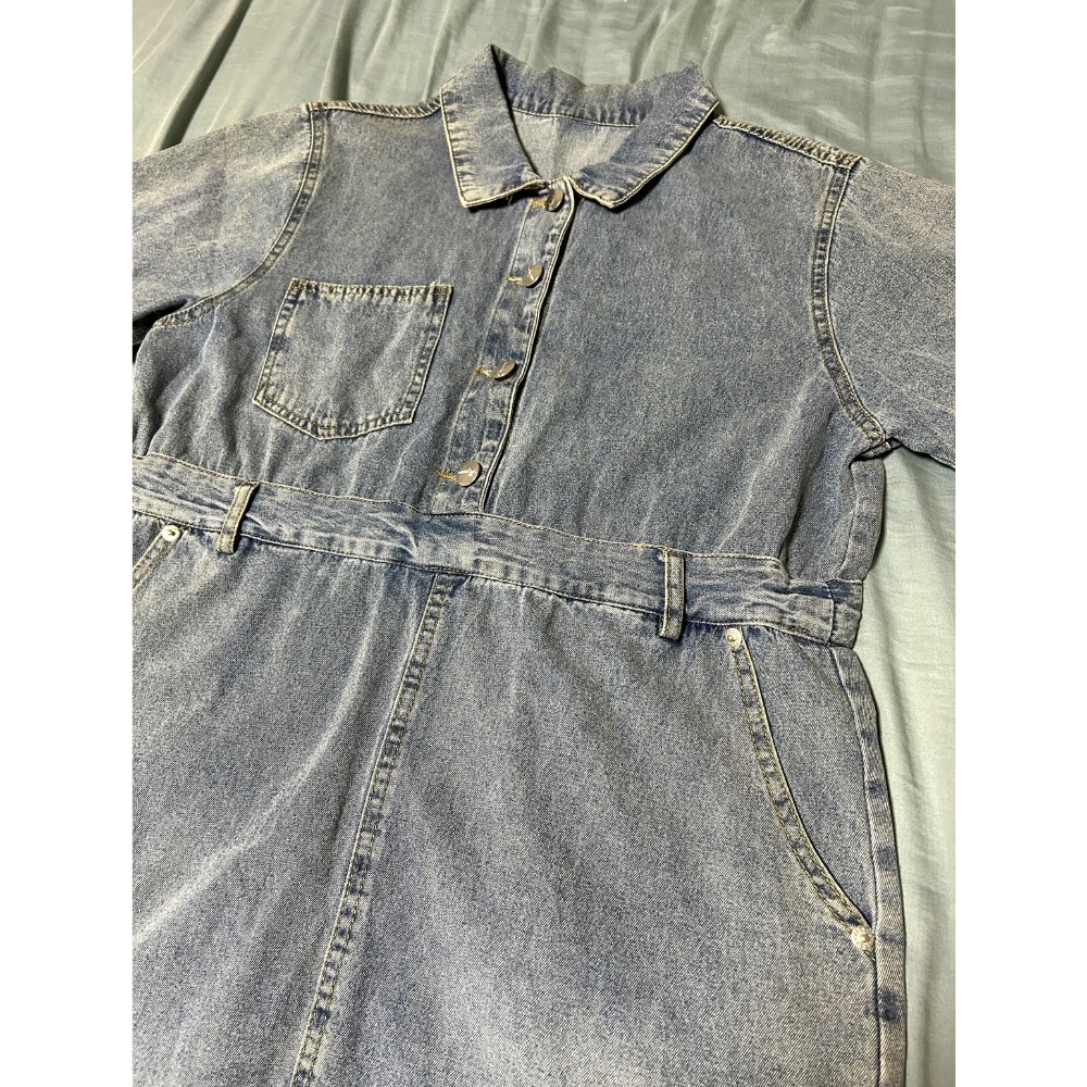 短袖牛仔短洋裝 短洋 牛仔洋裝 復古藍 復古色牛仔連身裙 連身裙-細節圖3