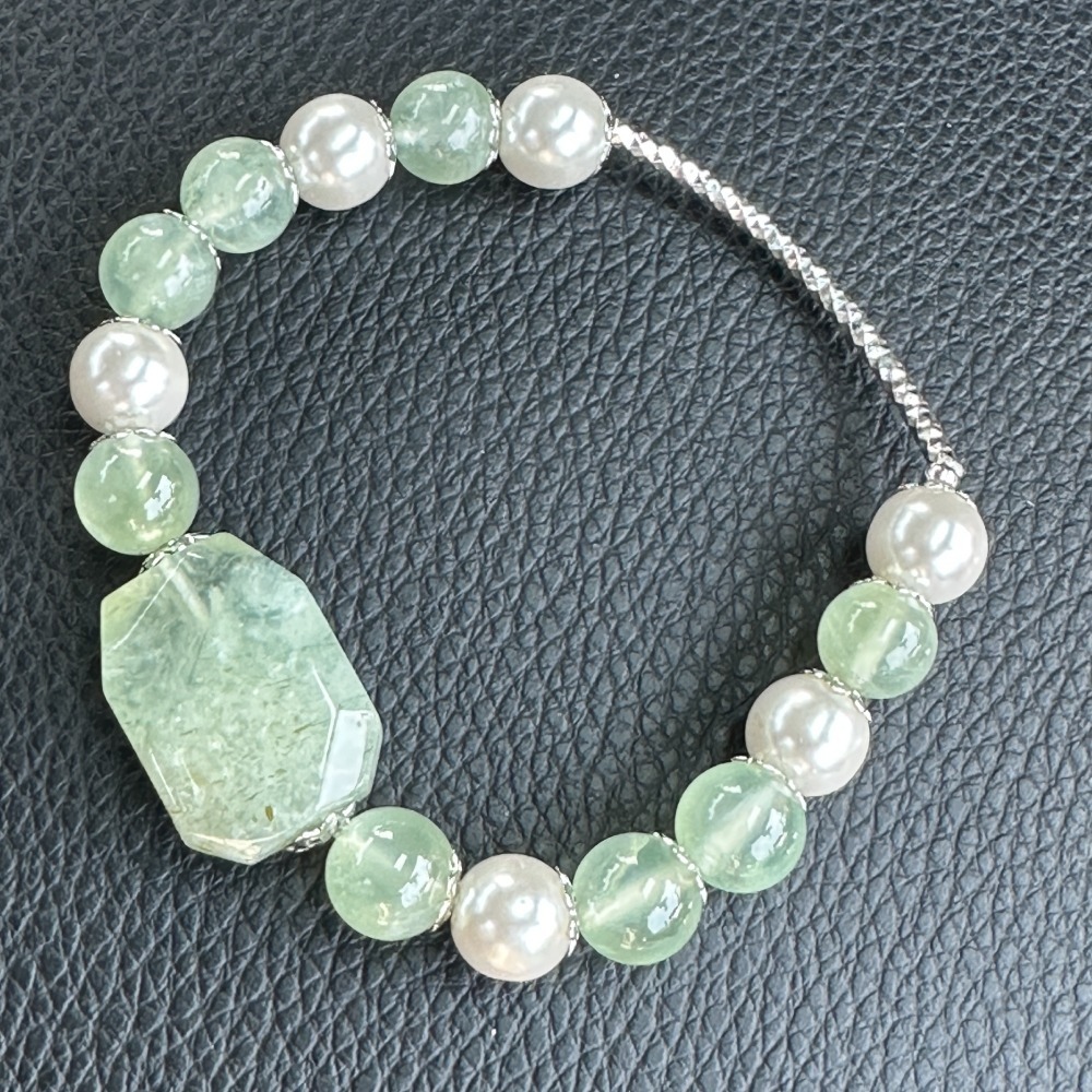 方形綠橄欖石珍珠手鍊-細節圖2