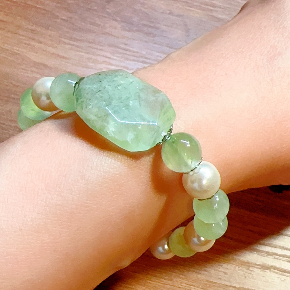 方形綠橄欖石珍珠手鍊-細節圖3
