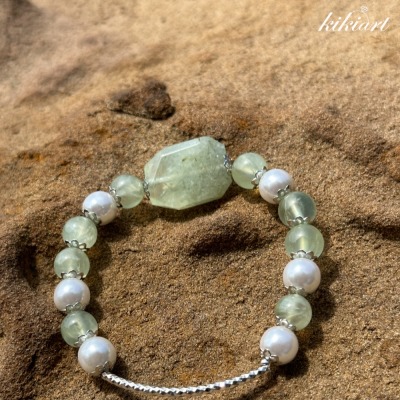 方形綠橄欖石珍珠手鍊-細節圖4