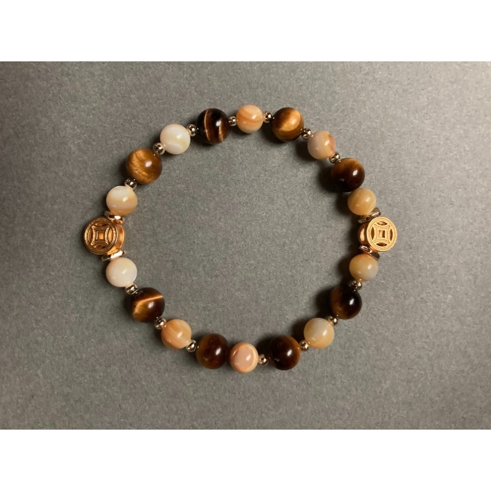 招財雙錢虎眼黃貝玉手鍊-細節圖3