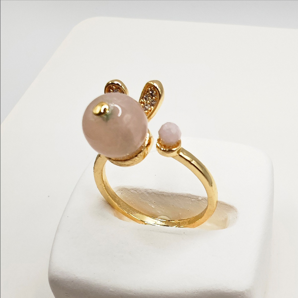 兔子耳朵粉晶開口水晶戒指-細節圖2