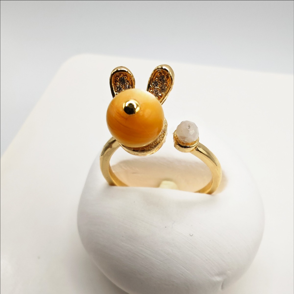 兔子耳朵粉晶開口水晶戒指-細節圖3