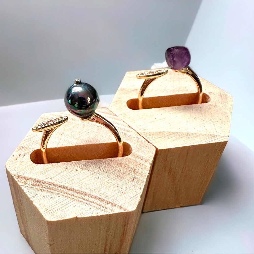 黑珍珠 / 紫水晶 時尚開口經典戒指-細節圖2